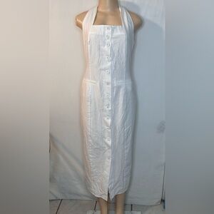 Commense Tied Halter Open Back Cotton Linen Midi Dress White HalterTop Long M
